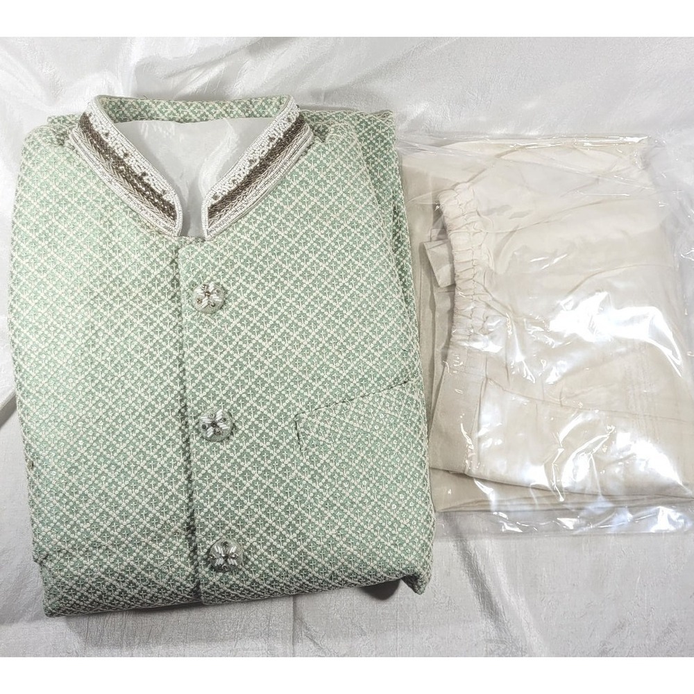Men's Indian Pakistani Formalwear Wedding Sherwani - Green w/ Silk Pants - Sz 40